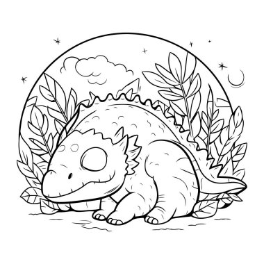 Şirin karalama dinozoru. Boyama kitabı için Vektör illüstrasyonu.