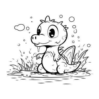 Sudaki sevimli bir dinozorun vektör çizimi. Çocuklar için boyama kitabı.