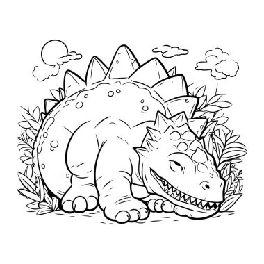 Dinozor. Boyama kitabı için vektör illüstrasyonu. Şirin çizgi film dinozoru..