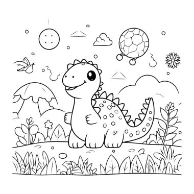 Sevimli Dinozor Vektör Resimlerinin Renkli Sayfa Özeti