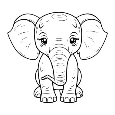 Bir Fil Çizgi Film Karakteri Vektör Resimlerinin Renklendirme Sayfası Özeti