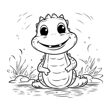 Çimlerin üzerinde şirin bir çizgi film kurbağası. Boyama kitabı için Vektör illüstrasyonu.