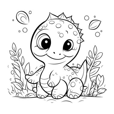 Çocuklar için boyama sayfası. Şirin bir bebek dinozor çizgi filmi. Vektör illüstrasyonu.