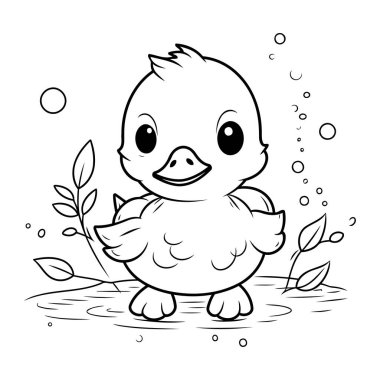 Çizgi film ördeğinin boyama sayfası. Vektör İllüstrasyonu.