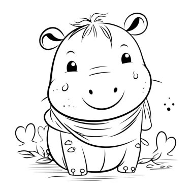 Eşarplı şirin su aygırı. Çocuklar için boyama kitabı.