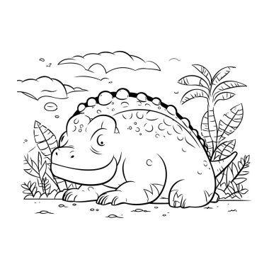 Ormandaki sevimli dinozor. Vektör illüstrasyonu.