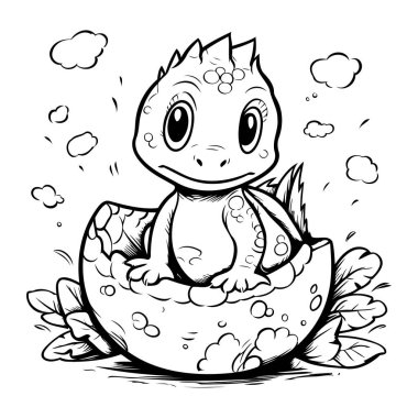 Yumurtadaki şirin bebek dinozor. Boyama kitabı için Vektör illüstrasyonu.