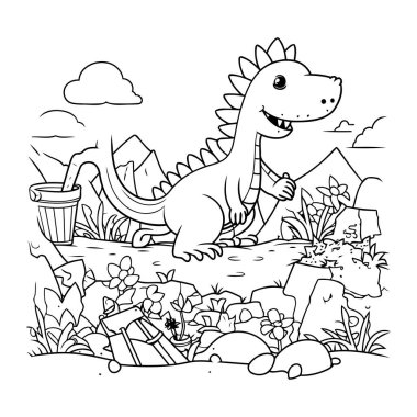 Dinozor çizgi film tasarımı. Jurasik çocukluk oyunu ve nesne temalı Vektör illüstrasyonu