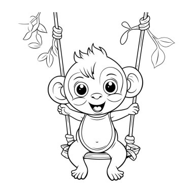 Salıncaktaki maymun. Çocuklar için boyama kitabı. Vektör illüstrasyonu