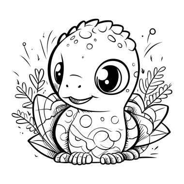 Sevimli bir dinozorun boyama sayfası. Vektör illüstrasyonu.