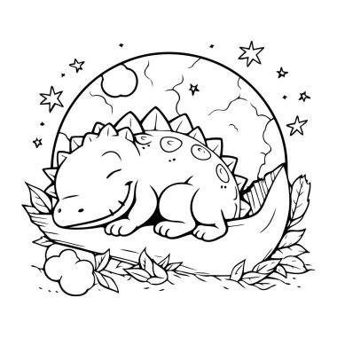 Ay 'da sevimli bir dino çizgi filmi. Boyama kitabı için Vektör illüstrasyonu.