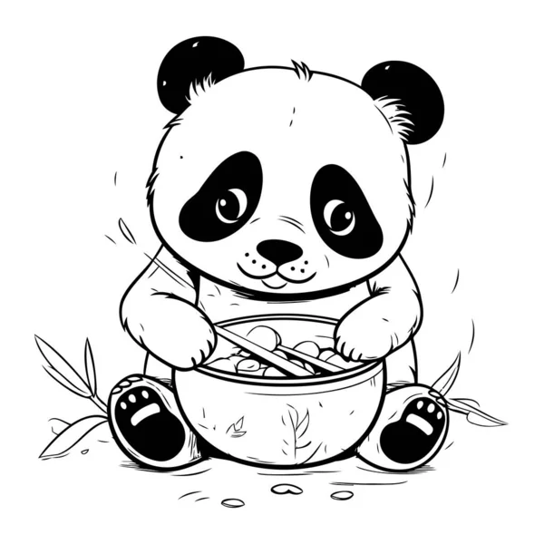 Urso Panda Comendo Uma Tigela Mel Ilustração Vetorial — Vetor de Stock