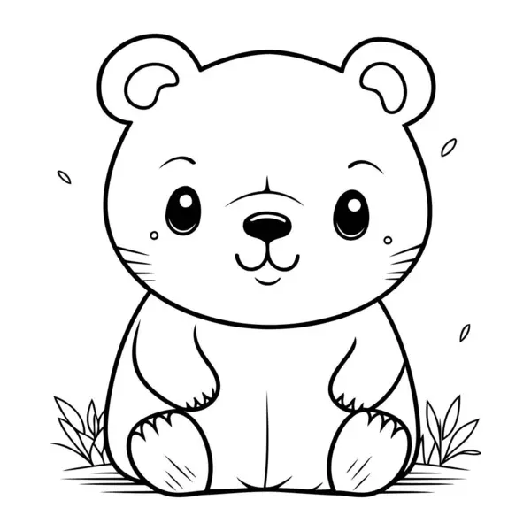 Kolorowanki Dla Dzieci Cute Niedźwiedź Siedzi Trawie — Wektor stockowy