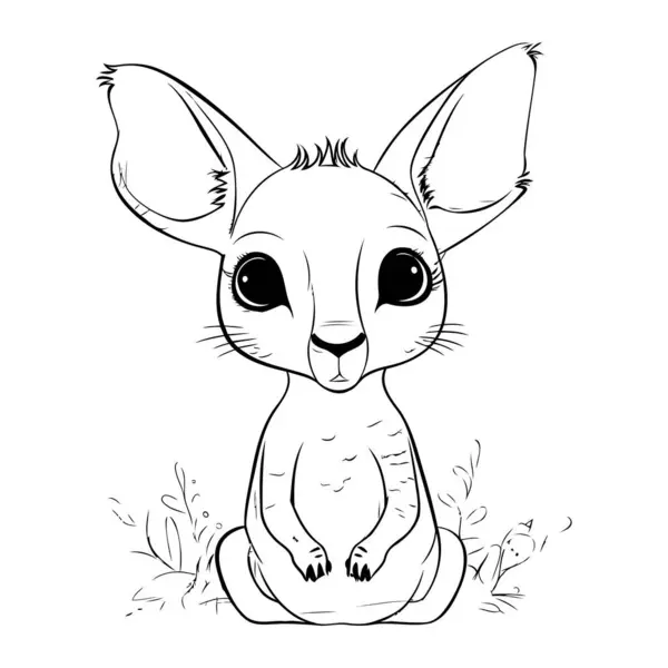 Słodki Kreskówkowy Kangur Siedzący Trawie Ilustracja Wektora — Wektor stockowy