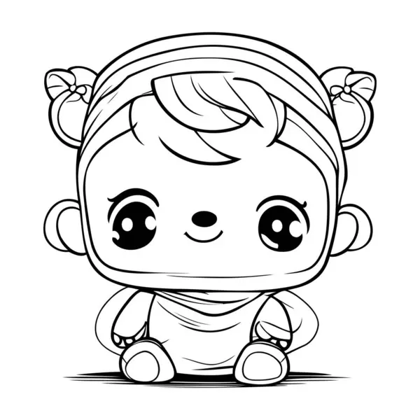 Cute Baby Girl Cartoon Maskotka Postać Wektor Ilustracji — Wektor stockowy