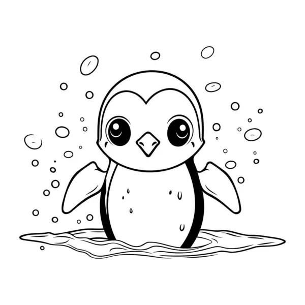 Lindo Pingüino Dibujos Animados Vector Ilustración Diseño Gráfico Blanco Negro — Vector de stock