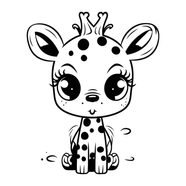 Cute Baby Giraffe Vector Illustration Black White — Stock Vector