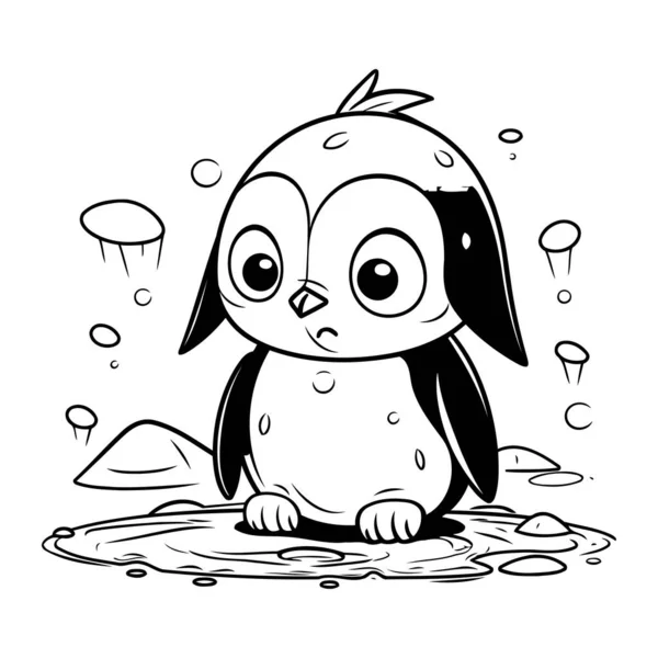 Dibujos Animados Blanco Negro Ilustración Del Lindo Pingüino Animal Personaje — Archivo Imágenes Vectoriales