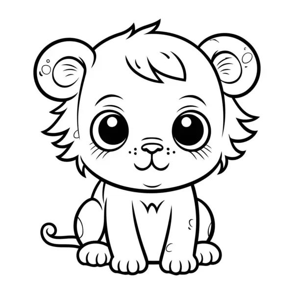 Czarno Biała Kreskówka Ilustracja Cute Lion Animal Character Coloring Book — Wektor stockowy