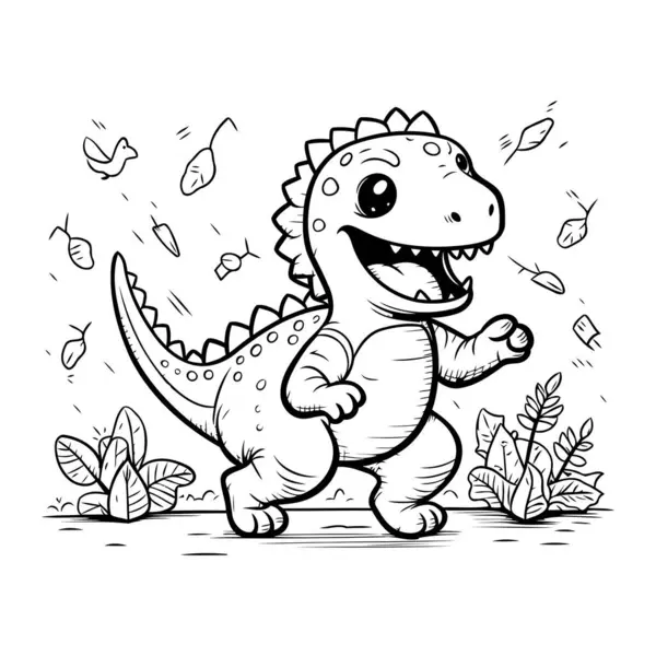 Carino Dinosauro Dei Cartoni Animati Illustrazione Vettoriale Libro Colorare Bambini — Vettoriale Stock