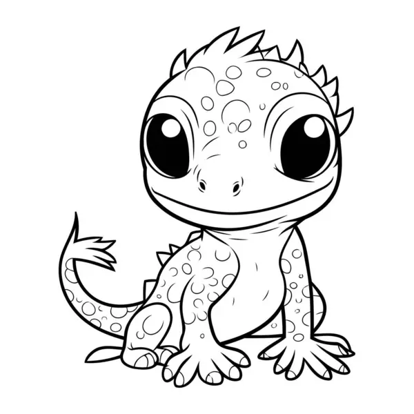 Cute Cartoon Lizard Isolated White Background Vector Illustration Coloring Book — Stock Vector