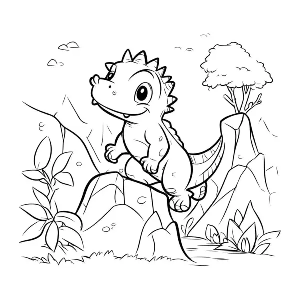 Disegno Colorare Illustrazione Vettoriale Del Dinosauro Carino — Vettoriale Stock