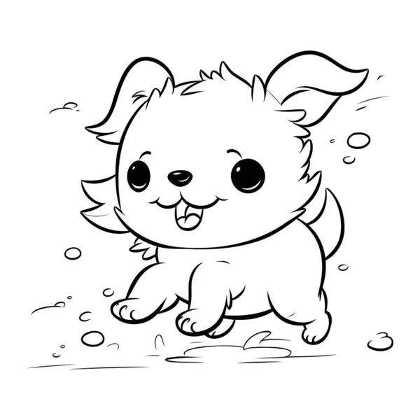 Ilustración Lindo Cachorrito Corriendo Agua — Vector de stock