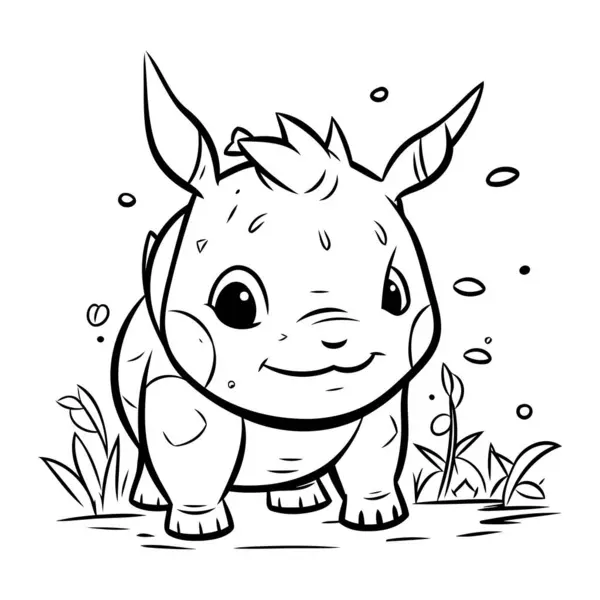 Cute Cartoon Rhinoceros Vector Illustration Coloring Book — Stock Vector