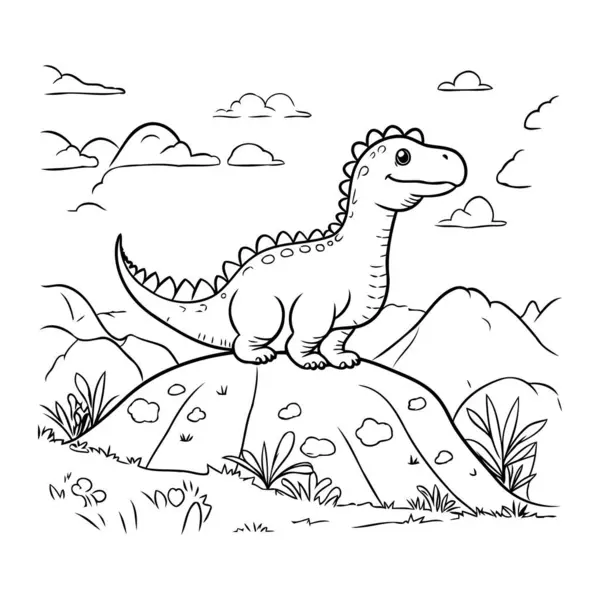 Cute Cartoon Dinosaur Rock Vector Illustration Coloring Book — Stock Vector