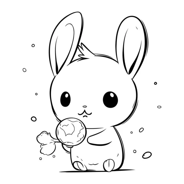 Cute Cartoon Rabbit Candy Vector Illustration Coloring Book — Stock Vector