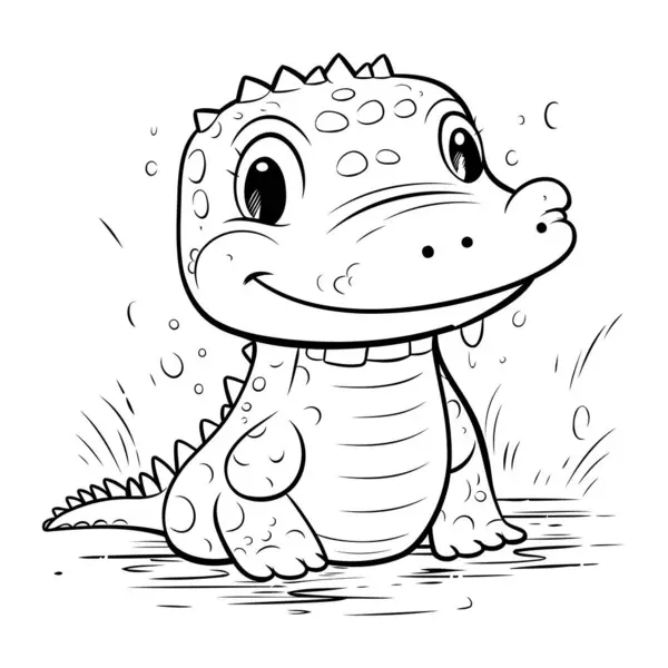 Cute Cartoon Baby Crocodile Vector Illustration Coloring Book — Stock Vector