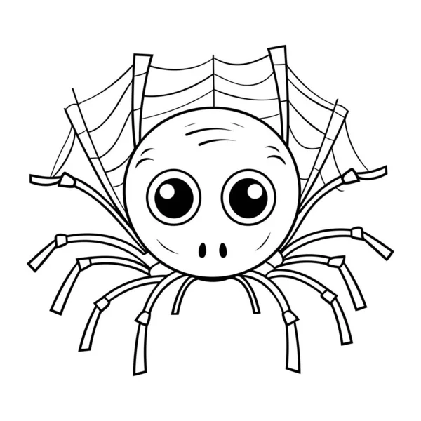 Spider Coloring Page Kids Black White Illustration Spider — Stock Vector