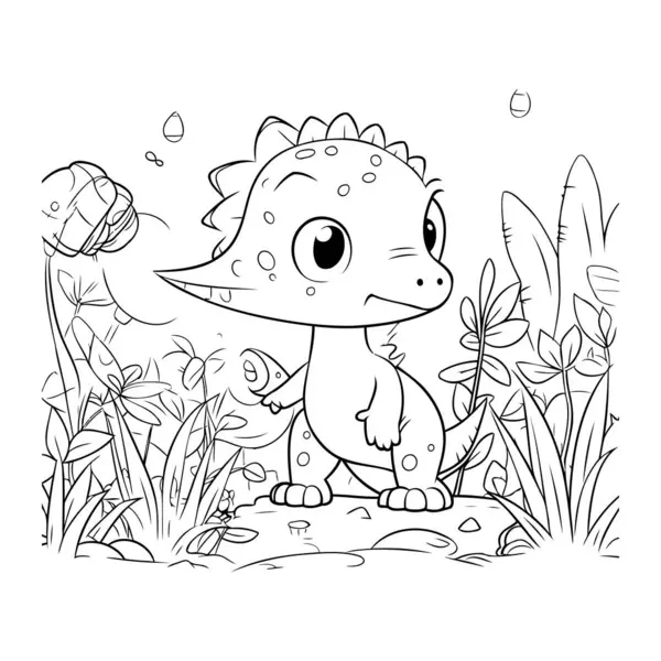 Coloring Book Children Cute Dinosaur Garden — Stock Vector