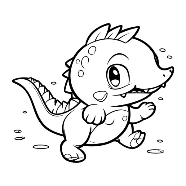 Illustration Cute Dinosaur Cartoon Character Coloring Book Page — Stock Vector