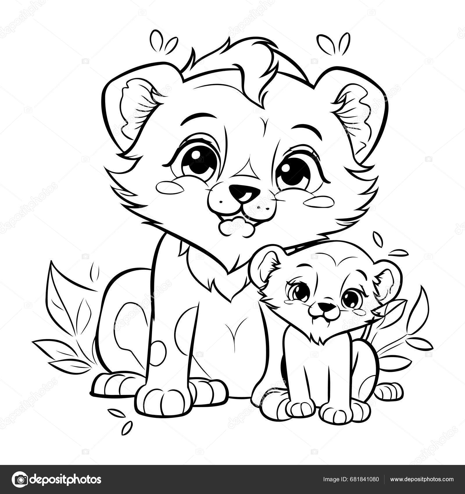 Coloring Book Children Cute Lioness Her Puppy Stock Vector by ©ibrandify  681841080