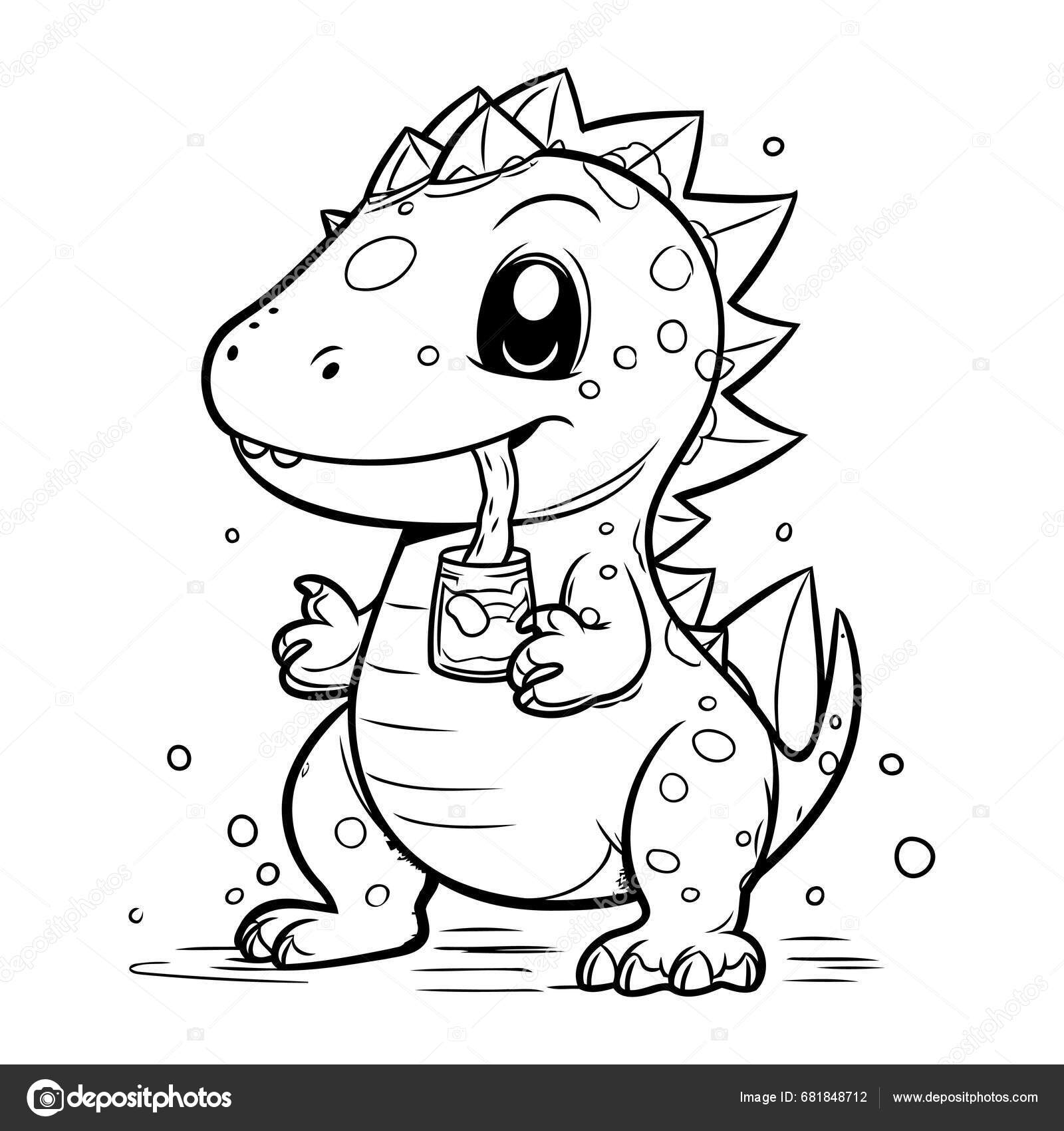 Black White Cartoon Illustration Cute Dinosaur Comic Character Coloring