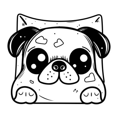 Karalama tarzında pug dog vektör çizimi. Tatlı çizgi filmlerdeki köpek kafası..