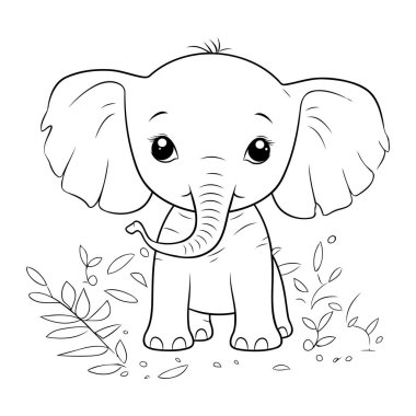 Sevimli Fil Çizgi Film Karakteri Vektör Resimlerinin Renklendirme Sayfası