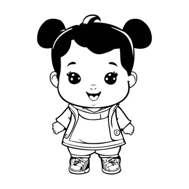Şirin küçük kız karakter vektör illüstrasyonu tasarım vektör çizimi grafik tasarımı