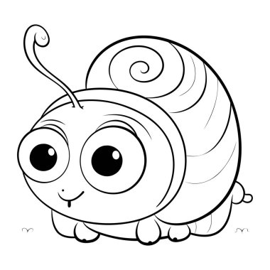 Tatlı çizgi film salyangozu. Boyama kitabı için siyah ve beyaz vektör çizimi.