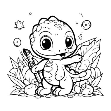 Boyalı fırçalı Şirin Dinozorun Renkli Sayfa Özeti