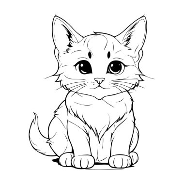 Sevimli çizgi film kedisi. Beyaz arkaplanda izole edilmiş vektör illüstrasyonu.