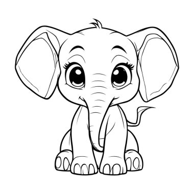 Sevimli çizgi film fili. Vektör çizimi. Çocuklar için boyama kitabı.