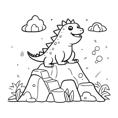 Suda yüzen sevimli penguen. Siyah ve beyaz vektör çizimi.