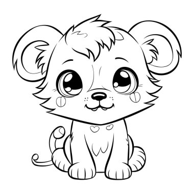 Tatlı çizgi film aslanı. Çocuklar için boyama kitabı. Vektör illüstrasyonu.