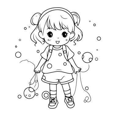 Baloncuklu Sevimli Küçük Bir Kızın Renkli Sayfa Özeti