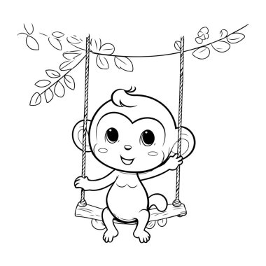 Salıncaktaki şirin bebek. Boyama kitabı için Vektör illüstrasyonu.