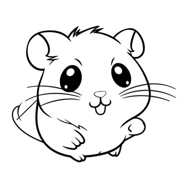 Beyaz arka planda bir hamsterın siyah beyaz çizimi.