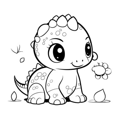 Şirin bebek dinozor. Boyama kitabı için siyah ve beyaz vektör çizimi