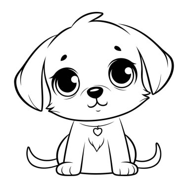 Tatlı çizgi film köpeği. Boyama kitabı için siyah beyaz illüstrasyon.